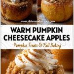 Warm stuffed apples topped with creamy cheesecake swirl and pumpkin spice sprinkle.